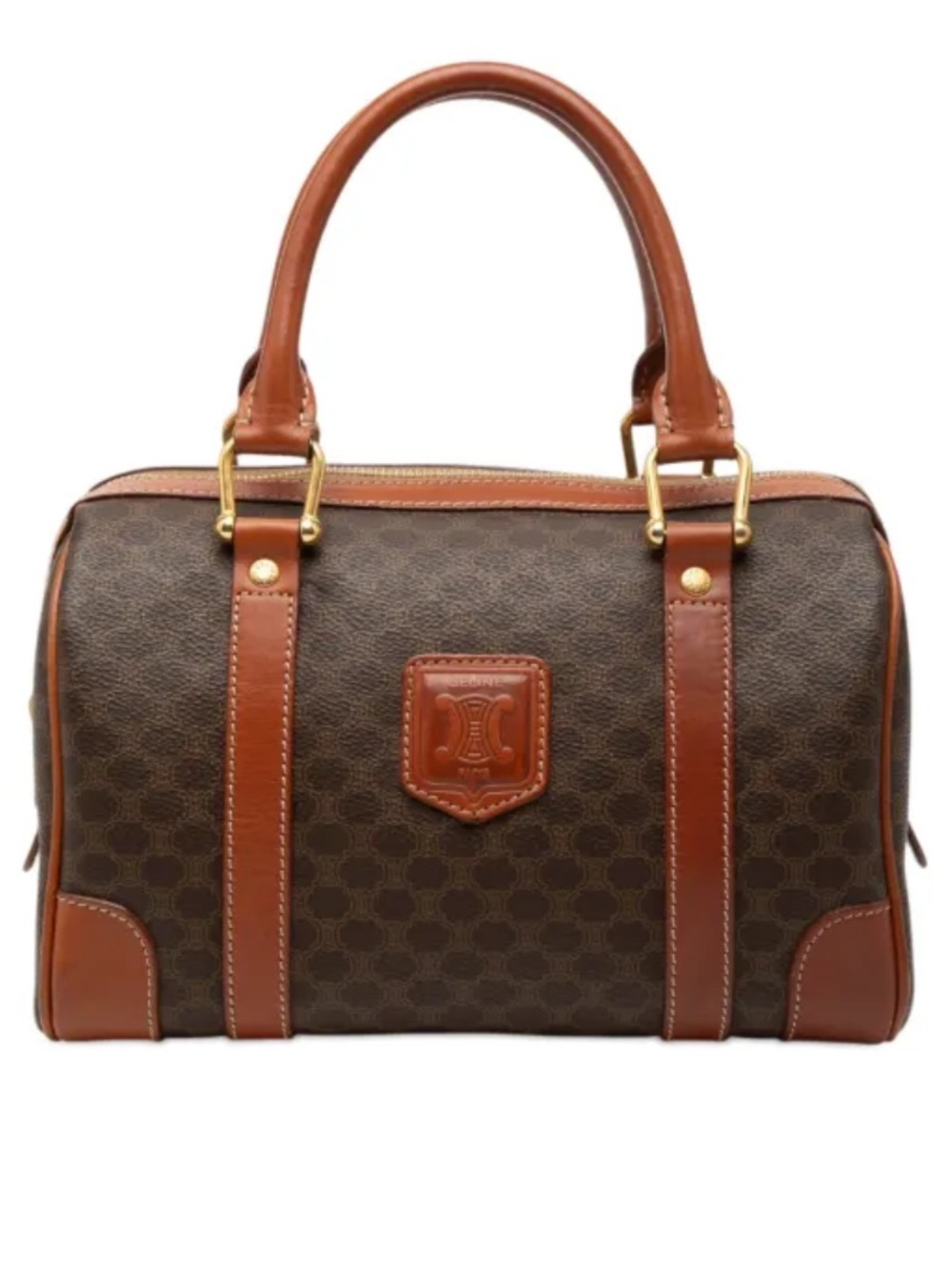 Celine Brown Boston Bag with Tan Leather Trim